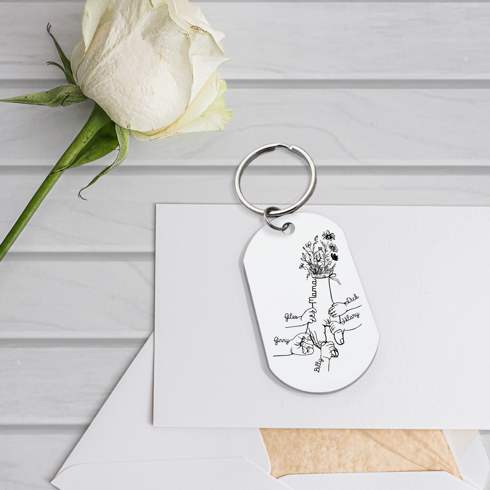 À Ma Maman - Porte-Clés la Main dans la Main 6 Prénoms Personnalisés