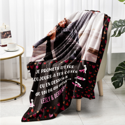 Couverture Plaids Polaire 2 Prénoms Personnalisés avec Photo pour Couple