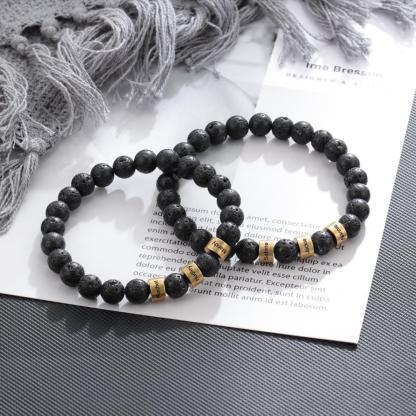 Bracelet 2 Prénom Personnalisé Bracelet Prénom Pierre de lave Noir｜Jessemade
