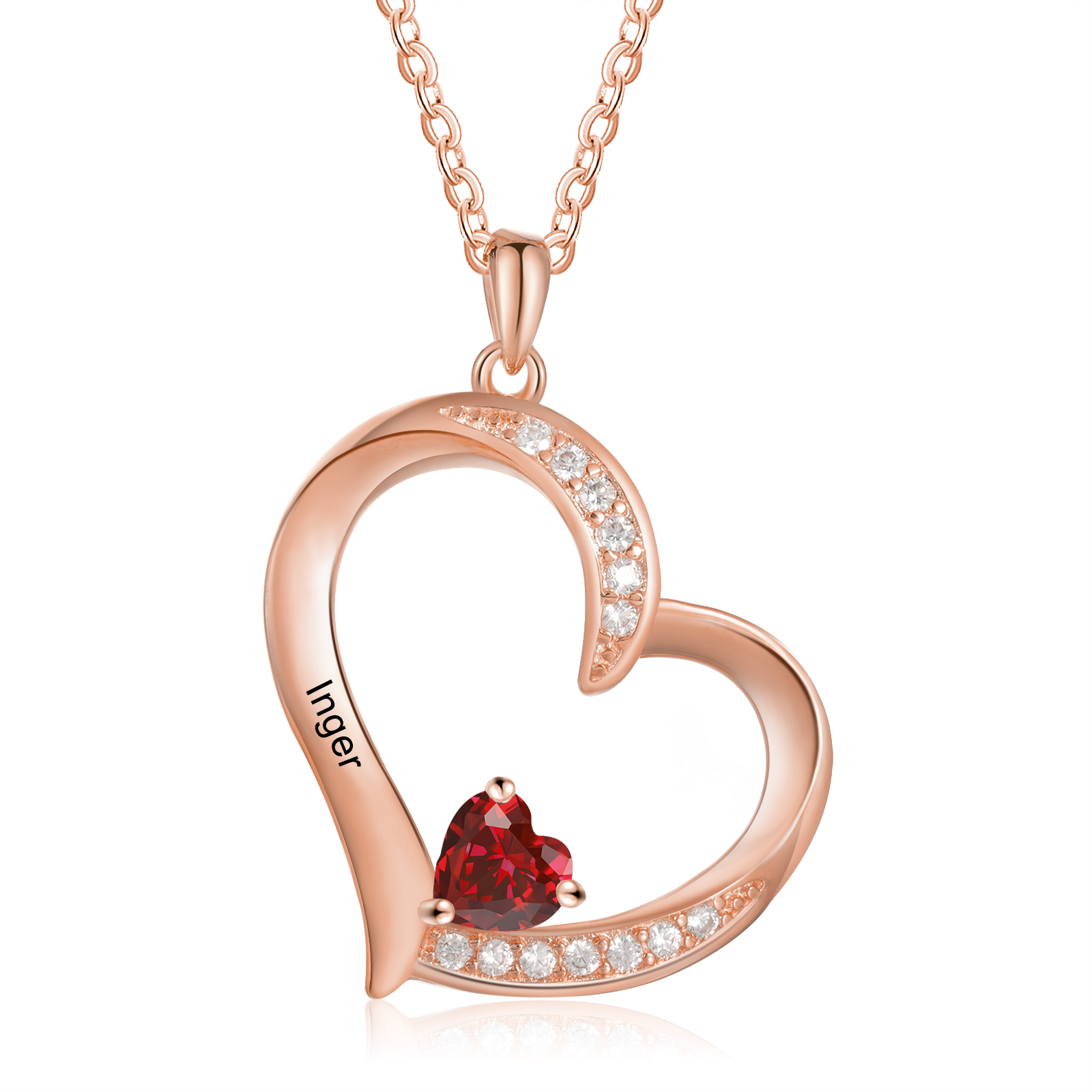 Collier Cœur 1-6 Prénoms Personnalisés avec Pierre de naissance