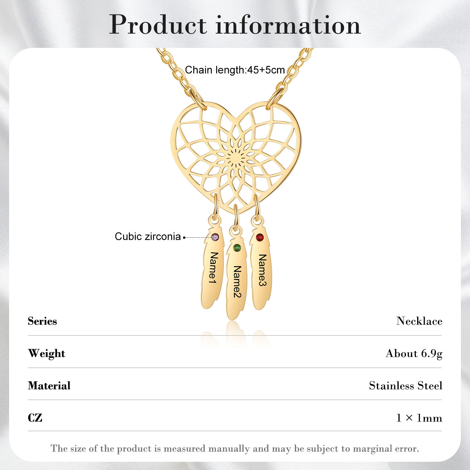 Collier Attrape-rêves 3 Prénom Personnalisé avec 3 Pierre De Naissance