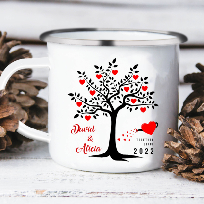 Tasse émaillée 2 Prénoms Personnalisés avec Texte et Année pour Couple