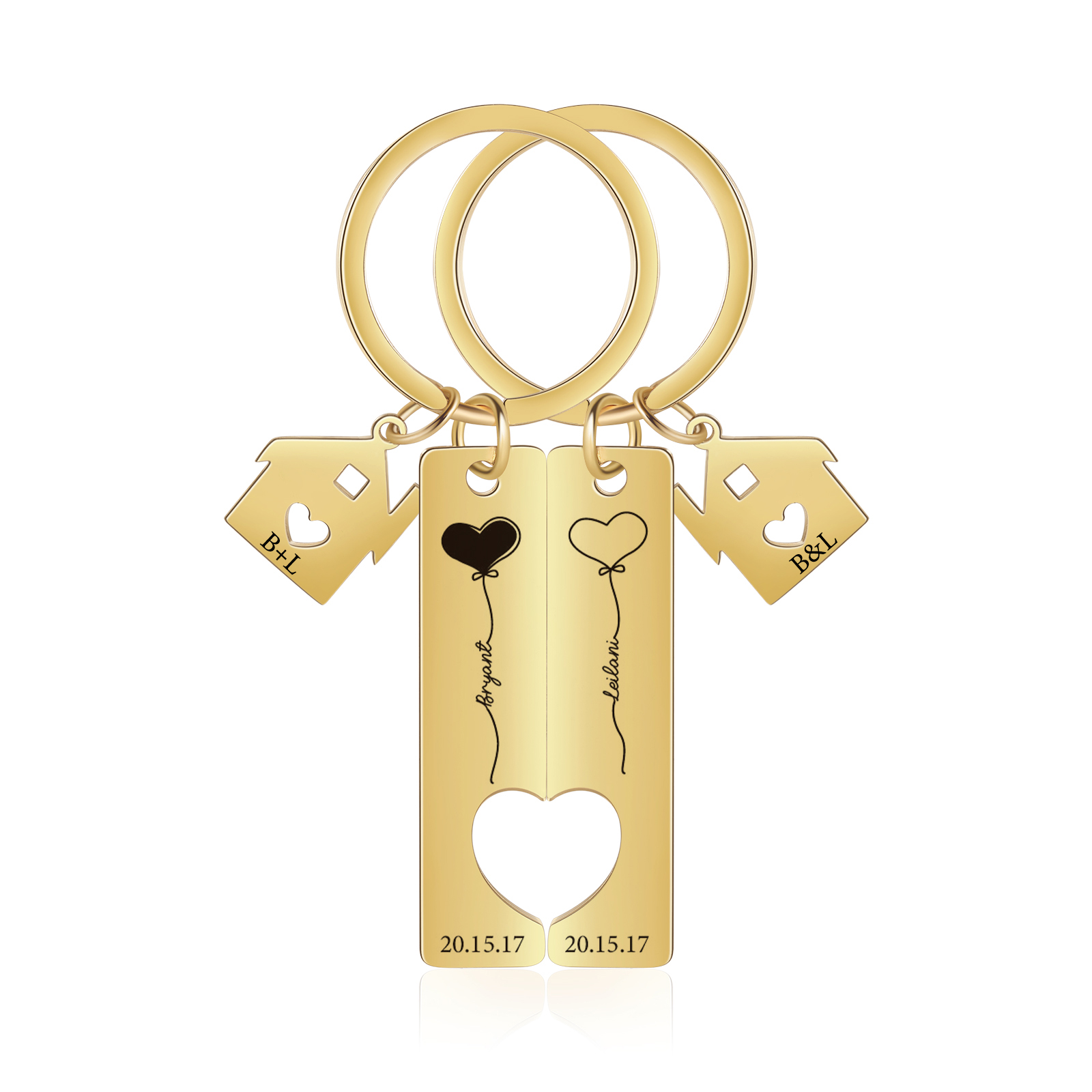 Porte-Clés 2 Prénoms et 2 Dates Personnalisés avec 2 Lettres pour Couple