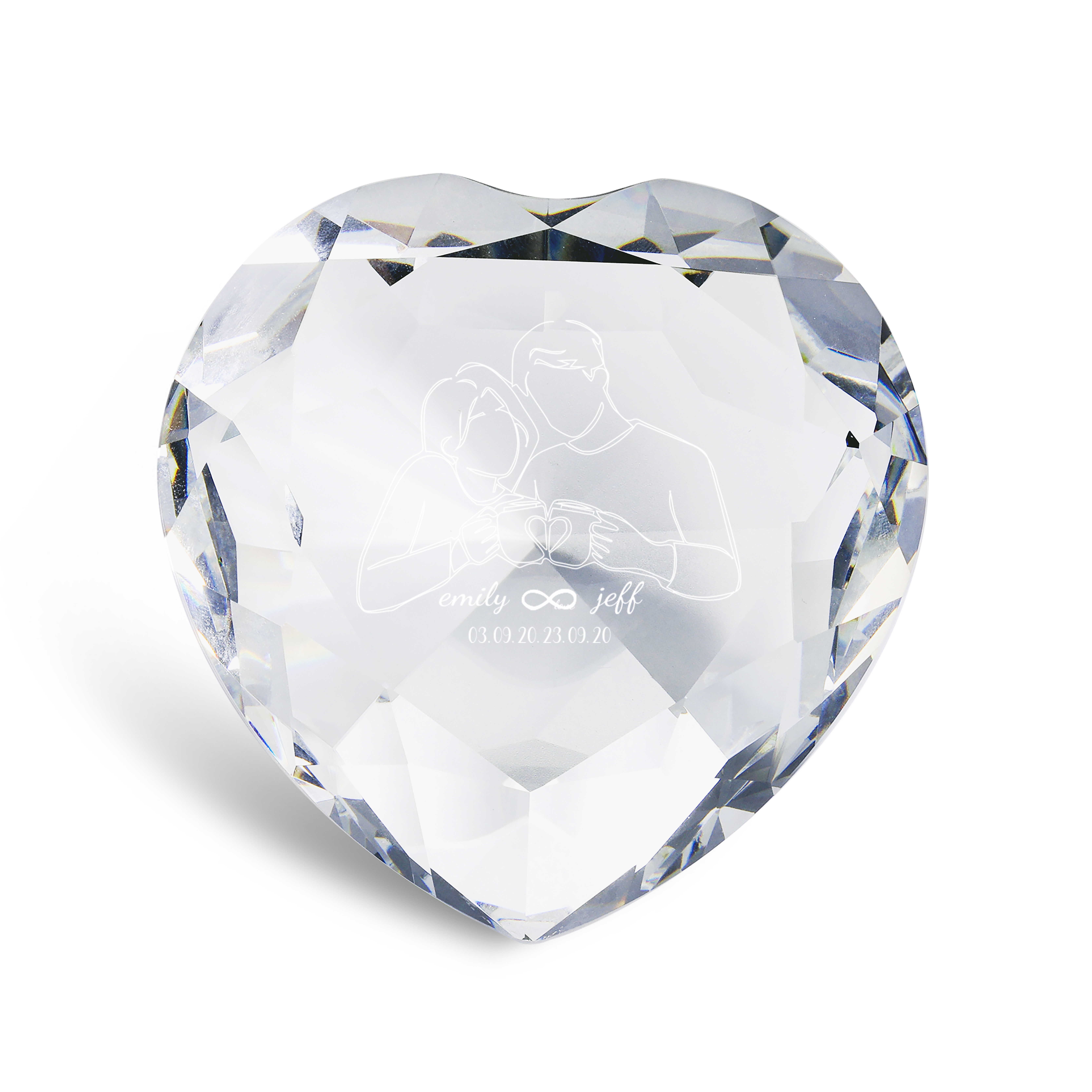 Décoration Cristal Cœur 2 Prénoms Personnalisés avec Date pour Couple