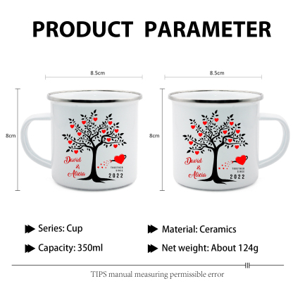 Tasse émaillée 2 Prénoms Personnalisés avec Texte et Année pour Couple
