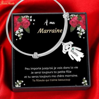 Bracelet Marraine Jonc Ajustable Jessemade Avec 1 Breloque Enfant 1 Pierre de Naissance - À Ma Marraine