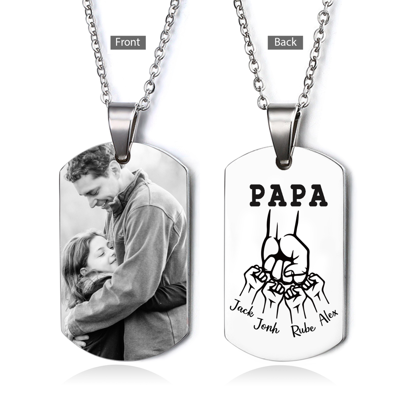 À mon Papa - Collier Poings 5 Prénoms Personnalisés avec 1 Photo Collier Homme