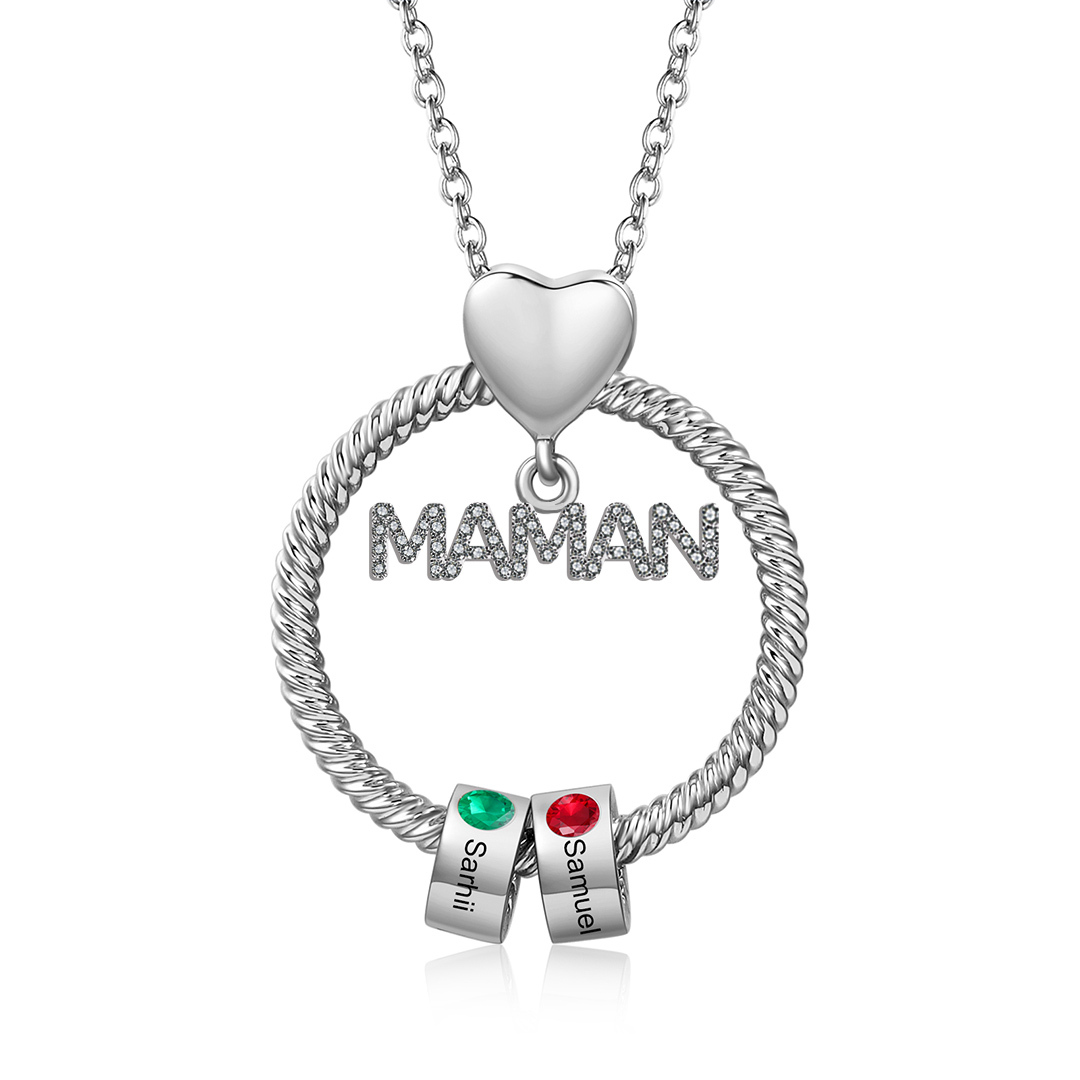 À ma Maman - Collier Personnalisé Collier Pendentif 1-5 Prénoms Personnalisés avec Pierre de naissance｜Jessemade