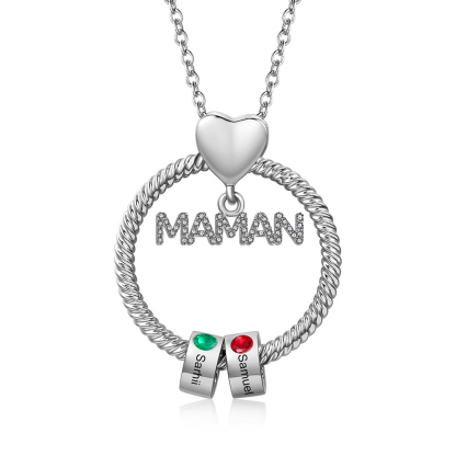 À ma Maman - Collier Personnalisé Collier Pendentif 1-5 Prénoms Personnalisés avec Pierre de naissance｜Jessemade