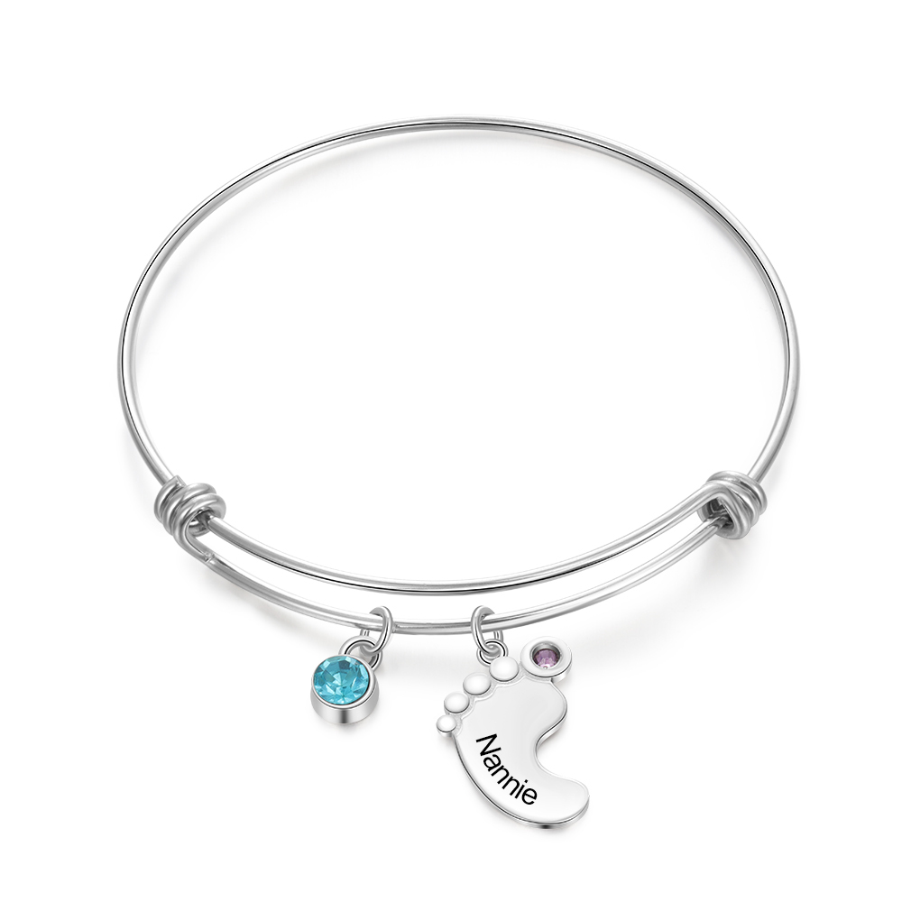 Bracelet Marraine Jonc Ajustable Avec 1 Breloque Pied 2 Pierre de Naissance-À Ma Marraine