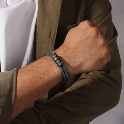 2-4 Noms Bracelet Vintage Personnalisés Bracelet Homme en Corde Gris