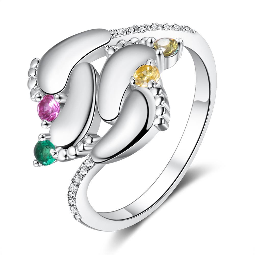 Bague Pieds de Bébé Prénom Personnalisée Gravée 4 Pierres de Naissance