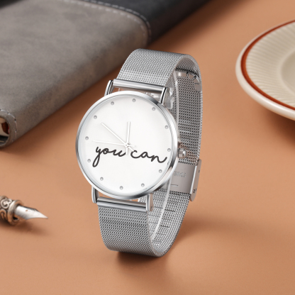 Montre Personnalisée Texte avec Gravure du prénom ou Message Bracelet en acier inoxydable