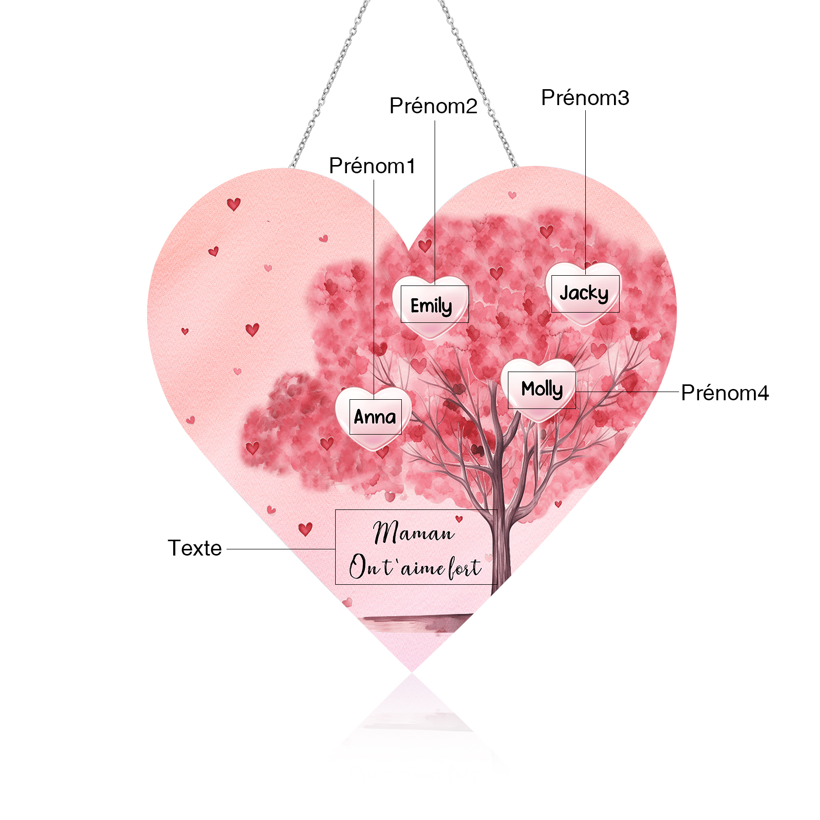 À Maman/Mamie - Veilleuse Cœur Arbre Décoration 4 Prénoms Personnalisés avec 1 Texte