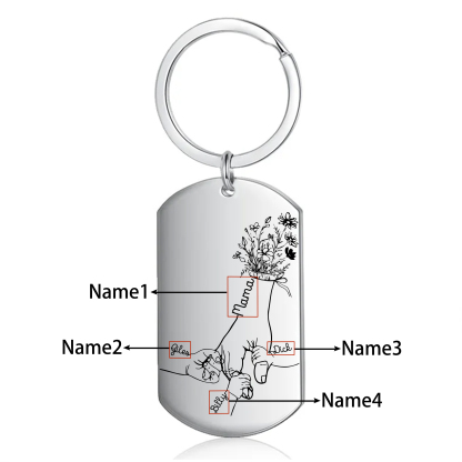 À Ma Maman/Mamie - Porte-Clés la Main dans la Main 2-7 Noms Personnalisés