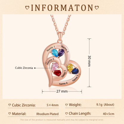 Collier Cœur 1-6 Prénoms Personnalisés avec Pierre de naissance