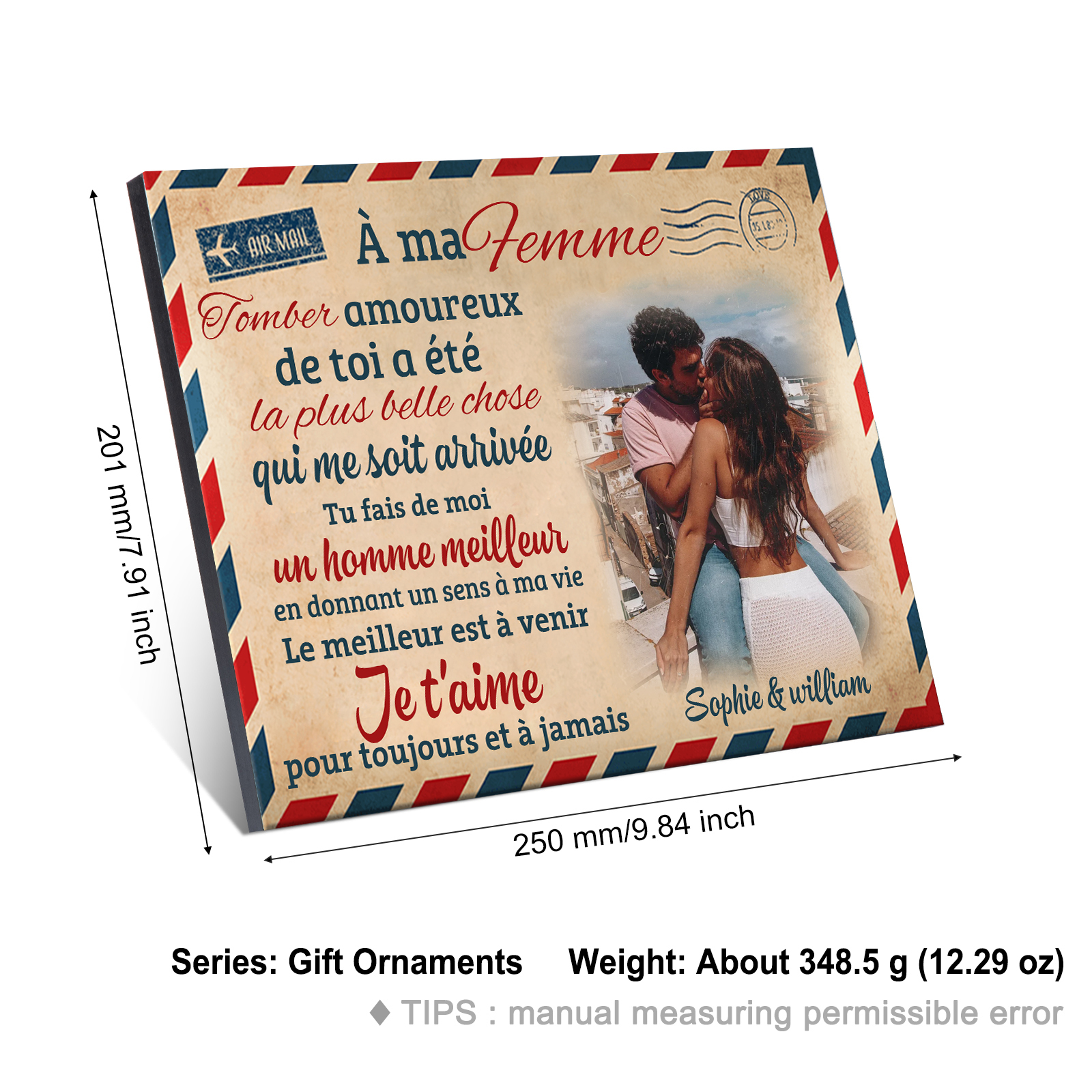 Cadre en Bois 2 Prénoms Personnalisés avec Photo pour Couple Cadeau Saint Valentin