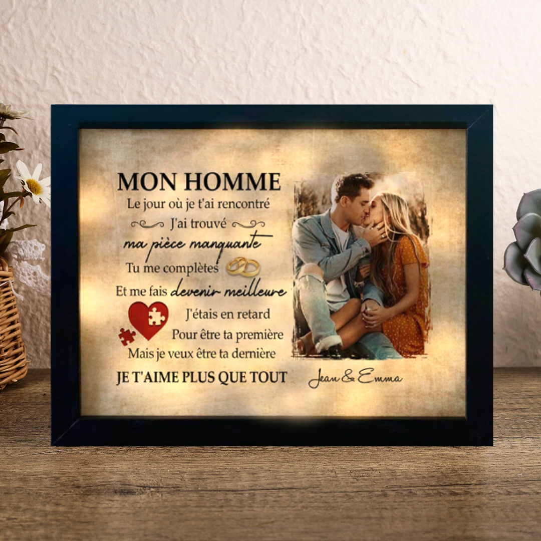 Cadre en bois LED de Saint-Valentin 2 Prénoms personnalisé avec photo | Jessemade