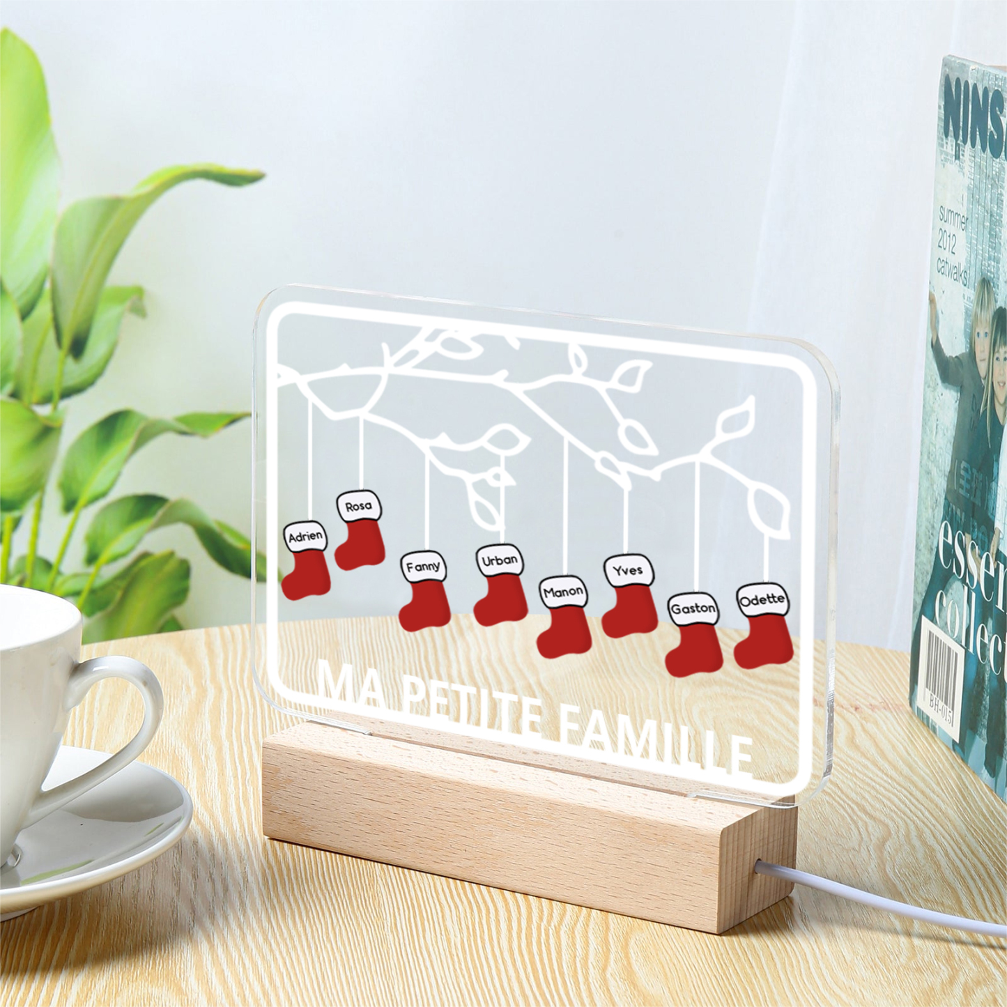 2-8 Noms Lampe de chevet Noël Chaussettes LED Lumières personnalisé avec Texte | Jessemade