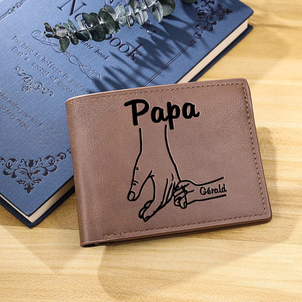À mon Papa-Portefeuille La Main Dans La Main 1 Prénom Personnalisé Classique Homme Porte-Monnaie Carte | Cadeau Fête des Pères | Jessemade