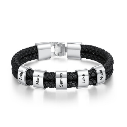 À mon homme - Bracelet en cuir tressé à perles personnalisé pour petit-ami / mari avec 5 prénoms gravés