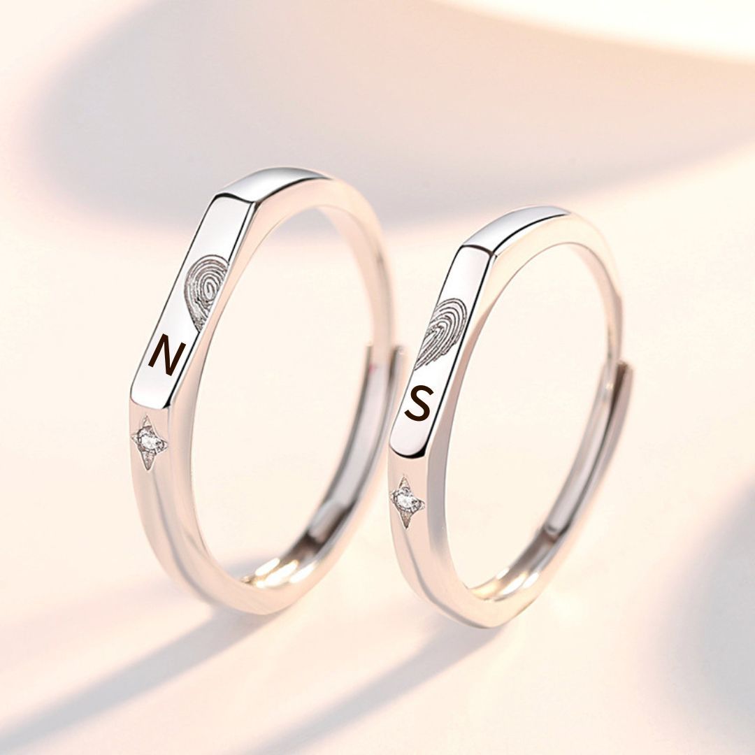 Bague en Argent 925 Réglable Couple 2PCS 2 Lettres Personnalisée Alliance｜Jessemade