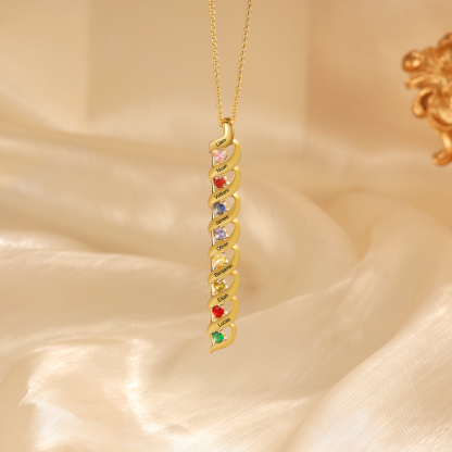 Collier Femme 8 Prénoms Personnalisés avec 8 Pierres de naissance