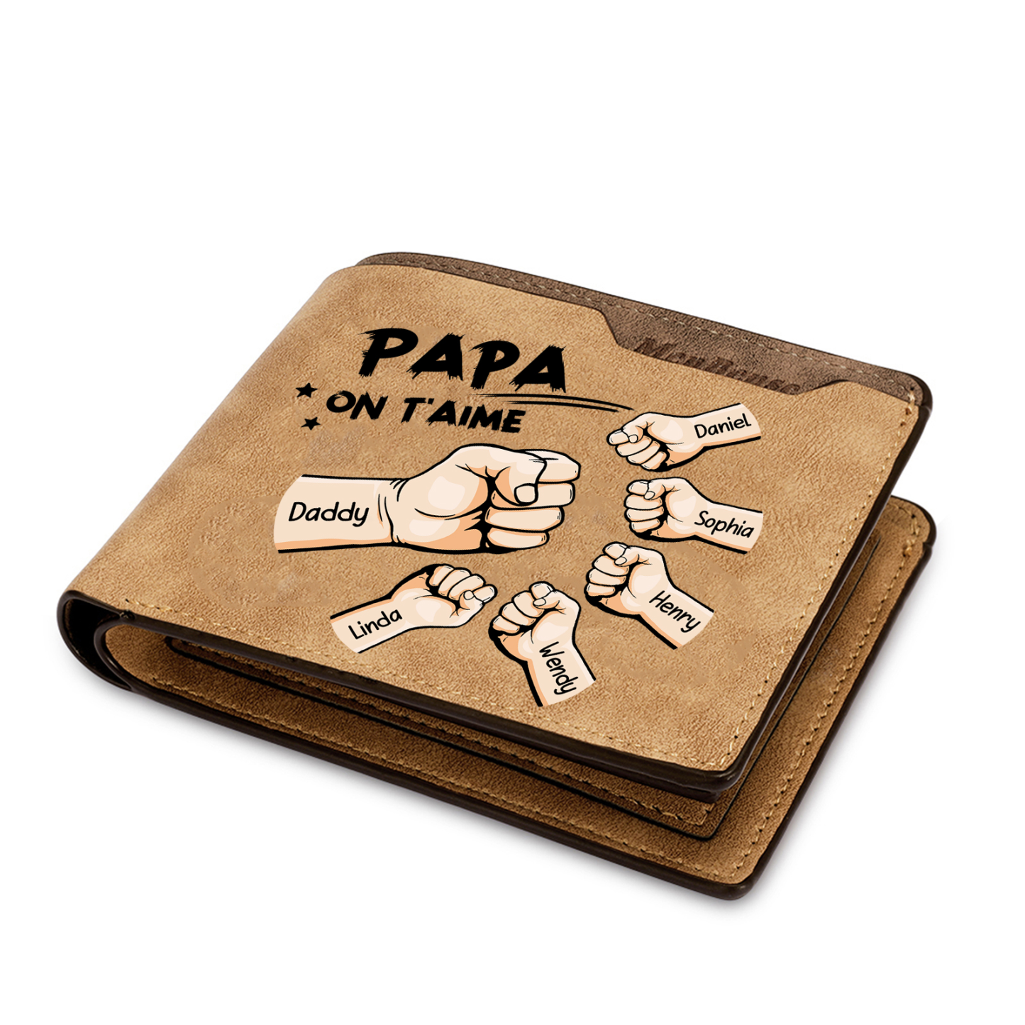 À mon Papa-Portefeuille Poings 6 Prénoms Personnalisés Classique Homme