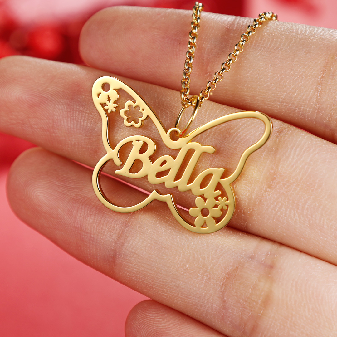 Collier Prénom Personnalisé Pendentif Papillon
