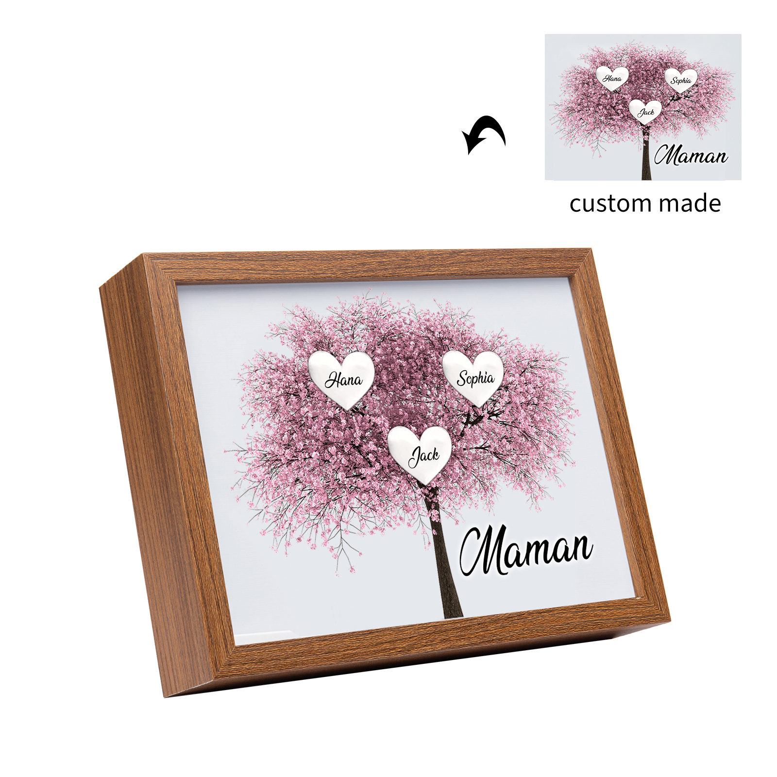 Cadre Photo LED Arbre de Vie 3 Prénoms et 1 Texte Personnalisé Décoration Famille