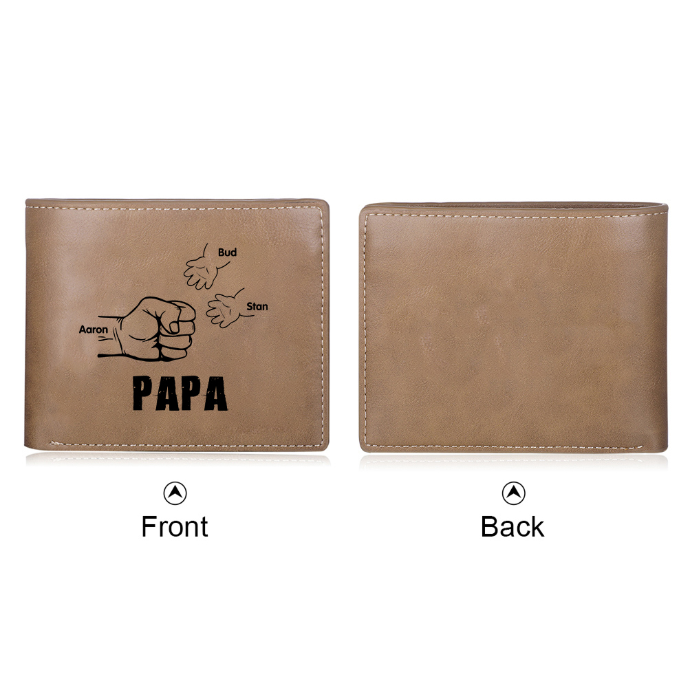 À mon Papa - Portefeuille Poings 3 Prénoms Personnalisés Classique Homme