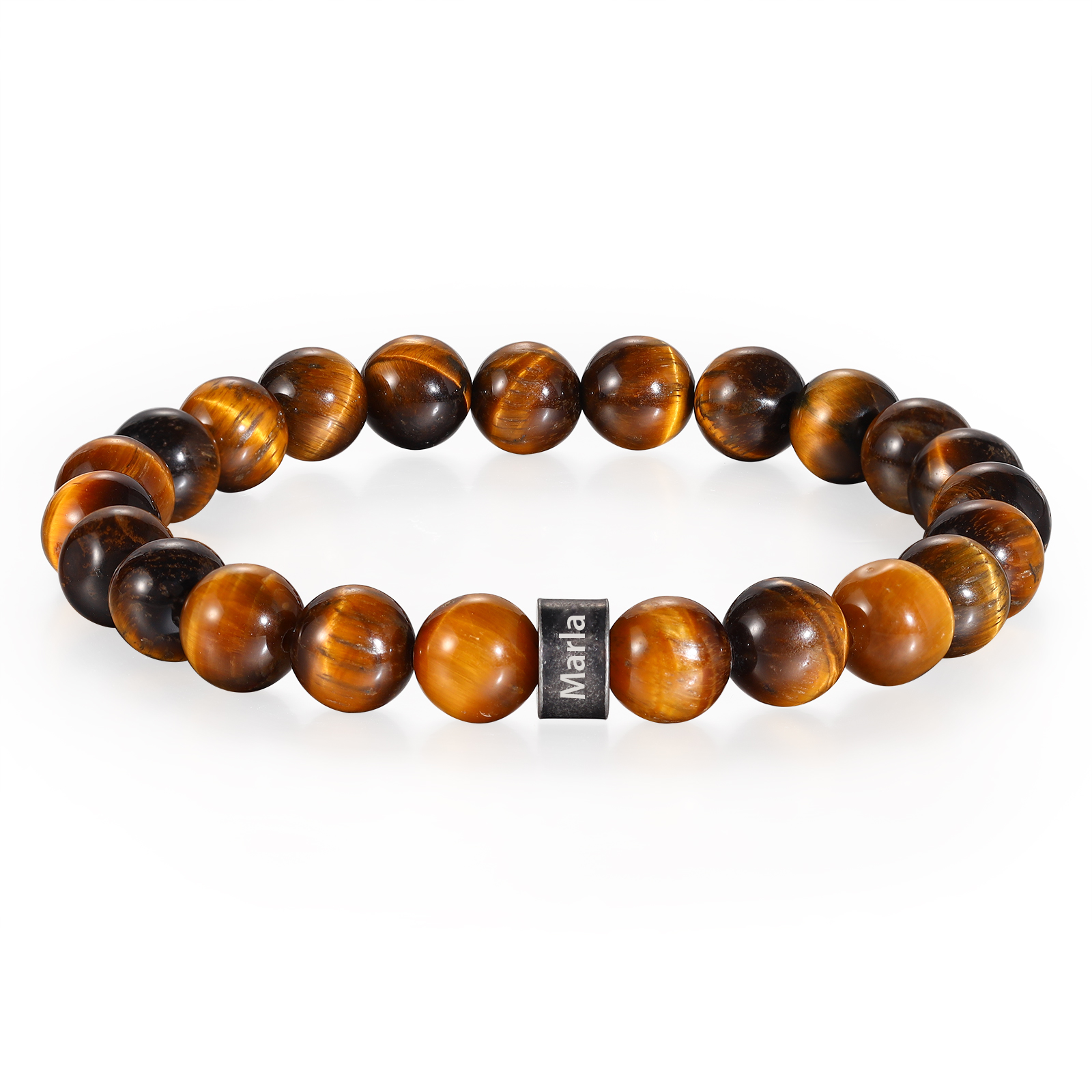 Jessemade FR Bracelet d'Oeil de Tigre avec 1 Prénom Personnalisé pour Homme