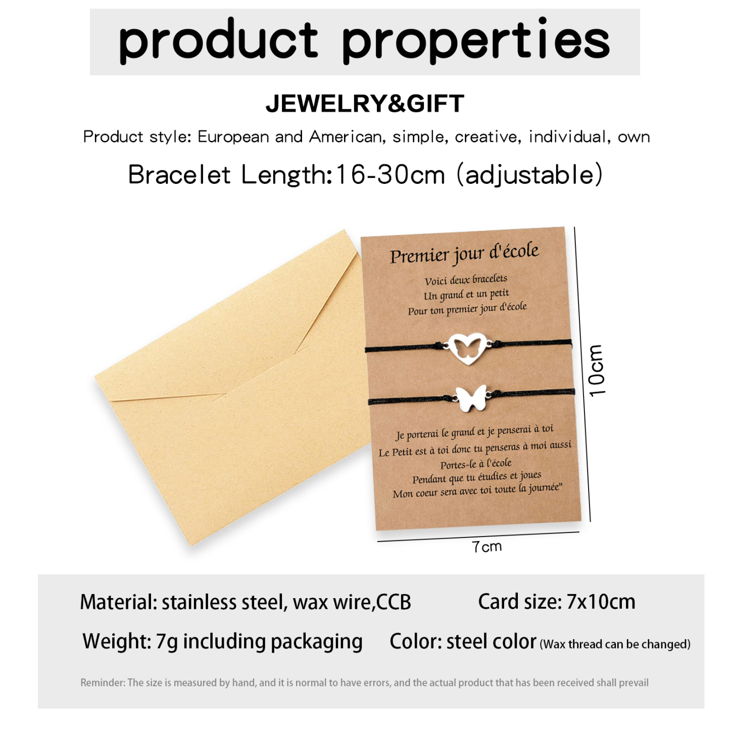 2PCS Ensemble de Bracelets Papillon Bracelet en Commun Cadeau Rentrée Scolaire Premier jour d’école｜Jessemade