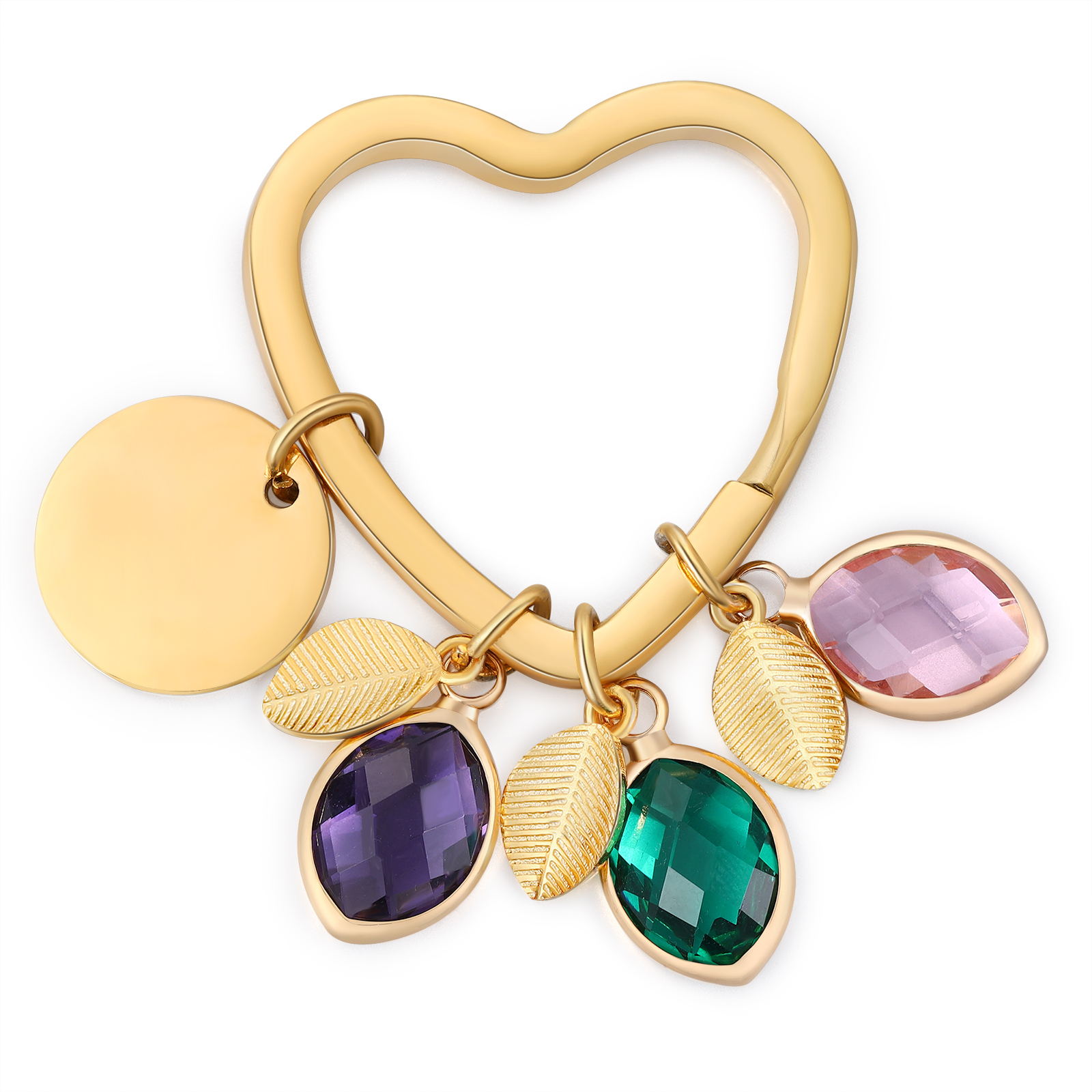 Porte-Clés Fleur de Naissance Feuilles 1 Prénom et 3 Lettres Personnalisés avec 3 Pierres de Naissance