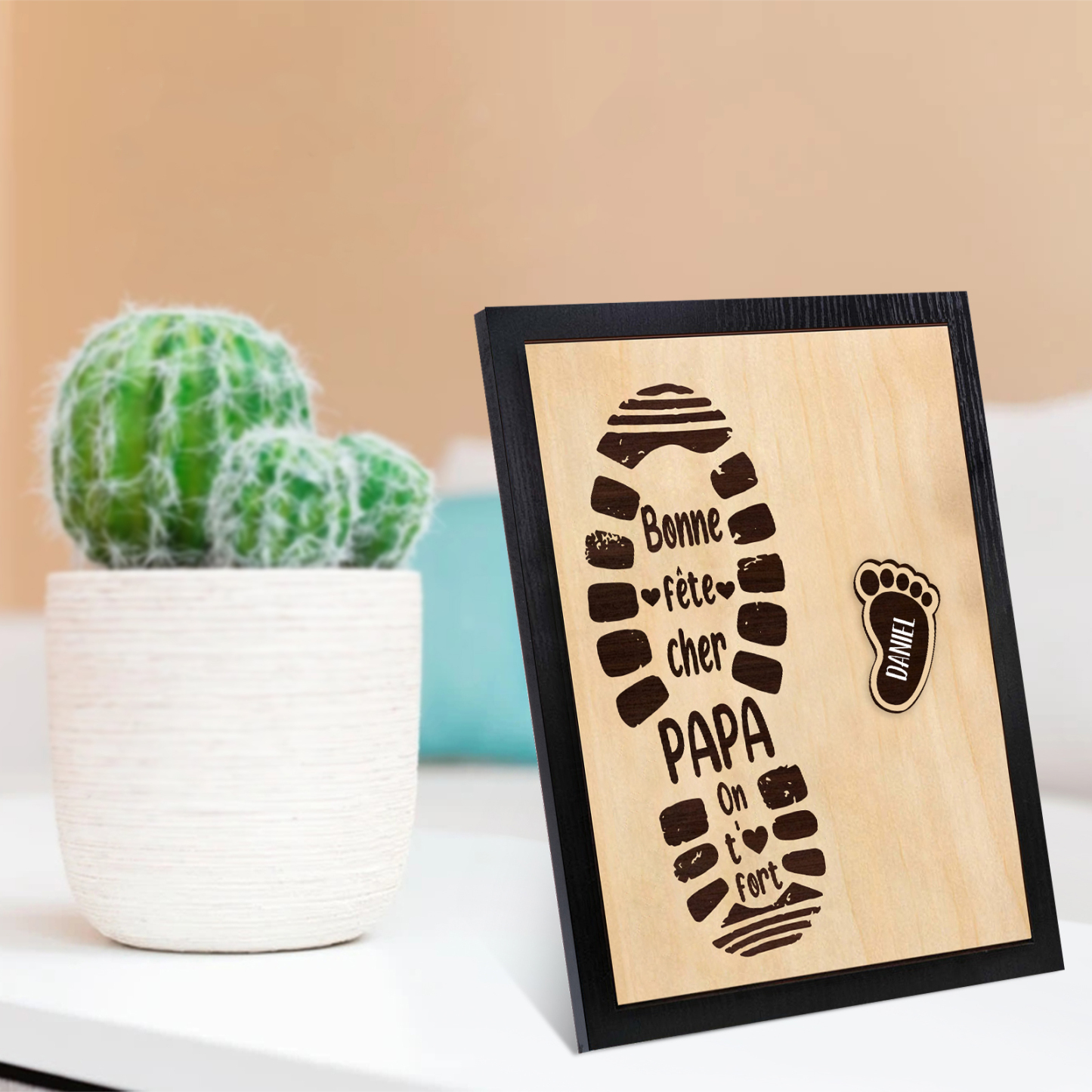 À Mon Papa-Cadre en Bois Pieds Bébé 1 Prénom Personnalisé