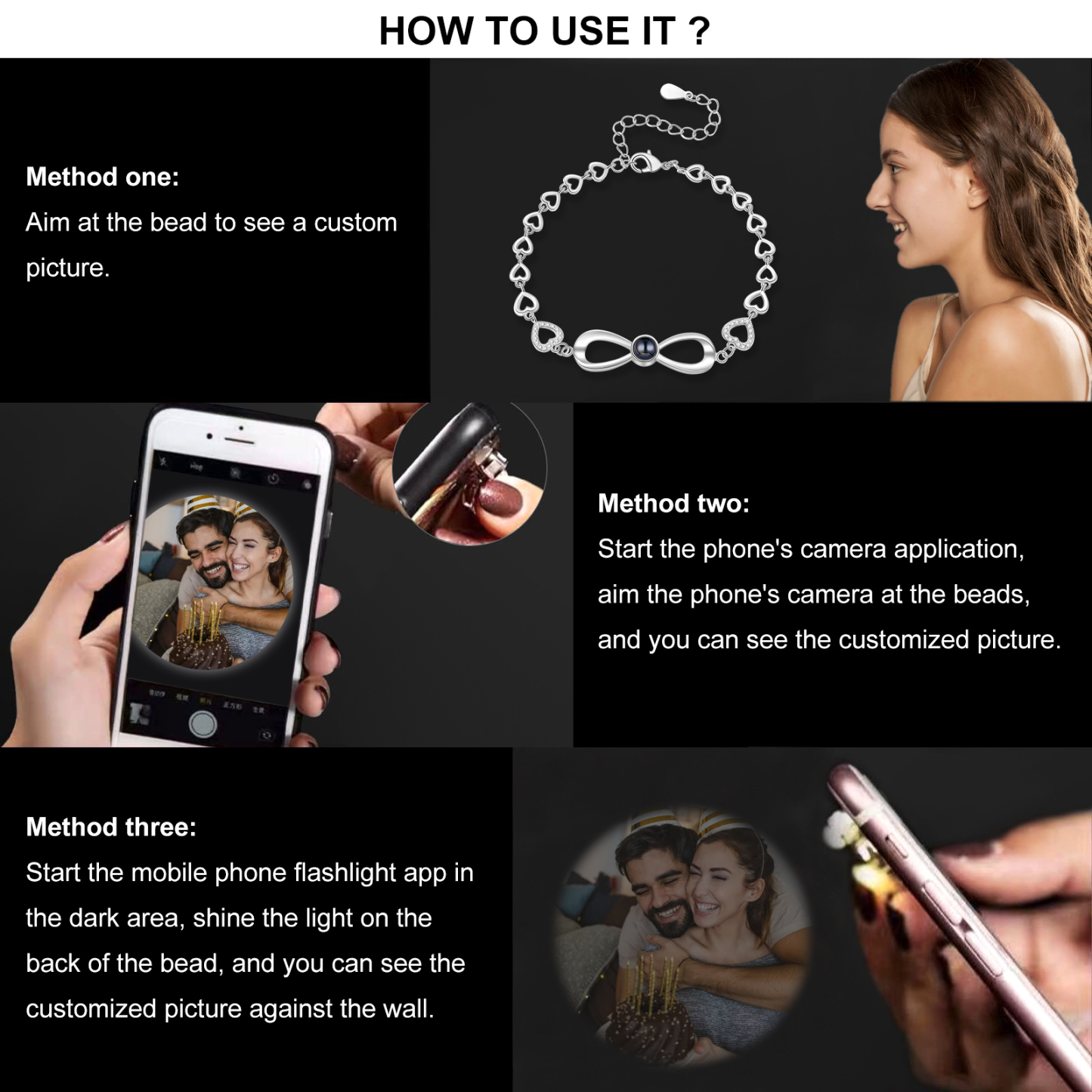 Bracelet Infini Bracelet Photo Projection Personnalisée pour Femmes|Jessemade