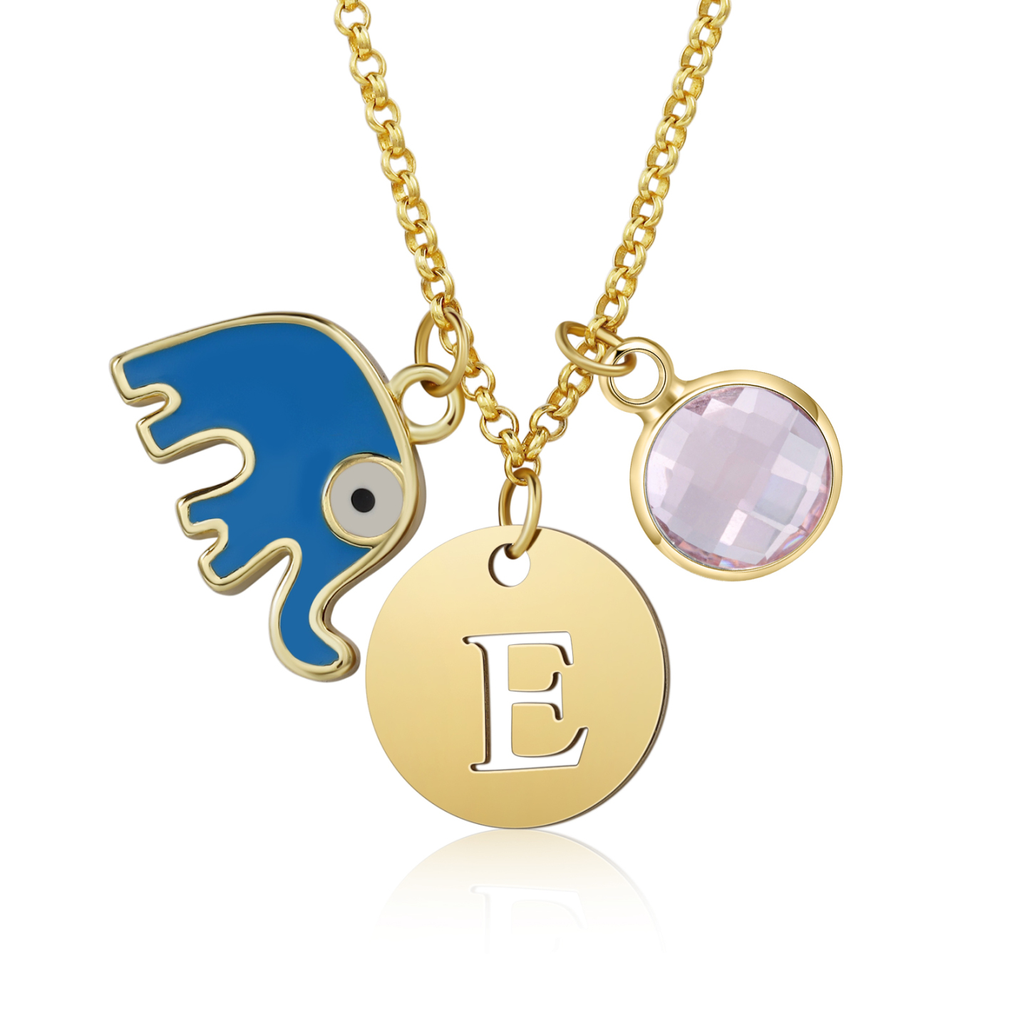 Collier Enfants Bébé Collier Éléphant 1 Pierre de Naissance et 1 Lettr