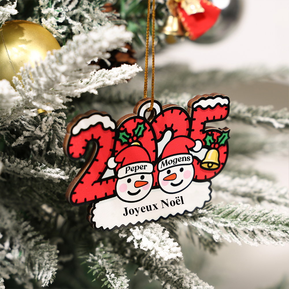 2025 Décoration Sapin Noël en Bois Personnalisée – Famille de Bonhommes de Neige avec 1 à 8 Prénoms