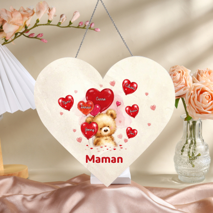 À Maman/Mamie - Veilleuse Cœur Décoration Ours 7 Prénoms Personnalisés avec 1 Texte