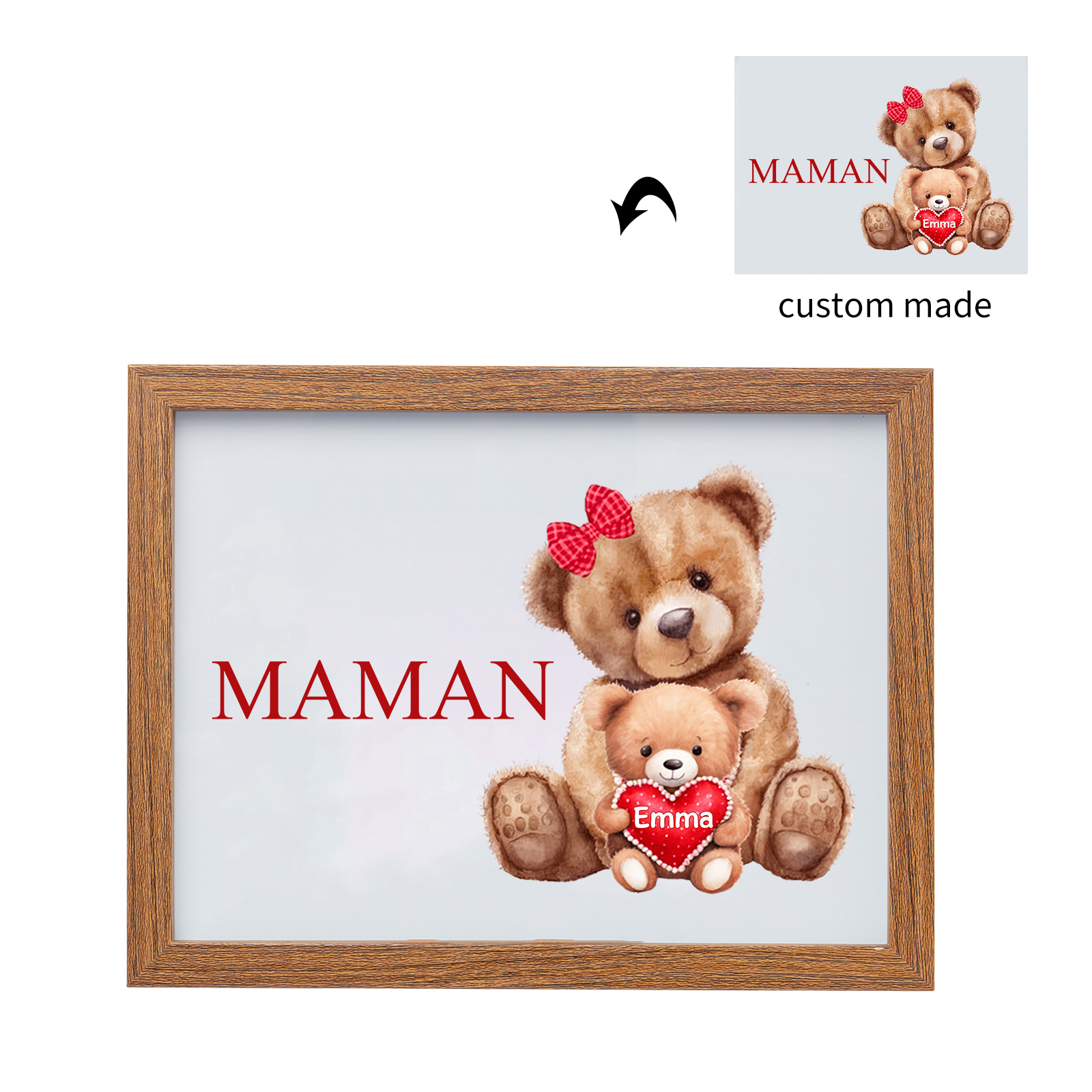 Cadre Photo LED Ours 1 Prénom Personnalisé avec 1 Texte Décoration Famille