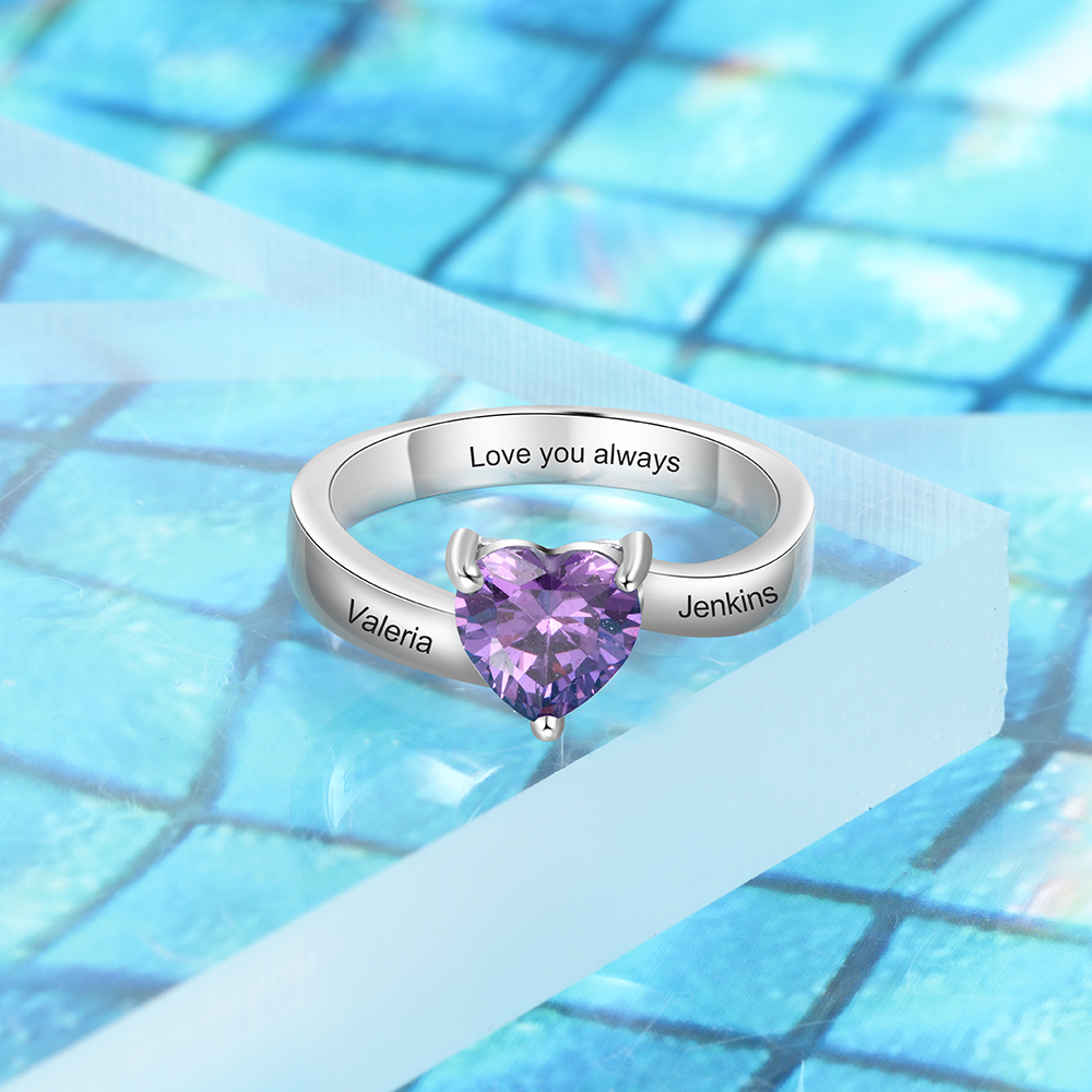 Bague 2 Prénom Personnalisé avec Pierre de Naissance