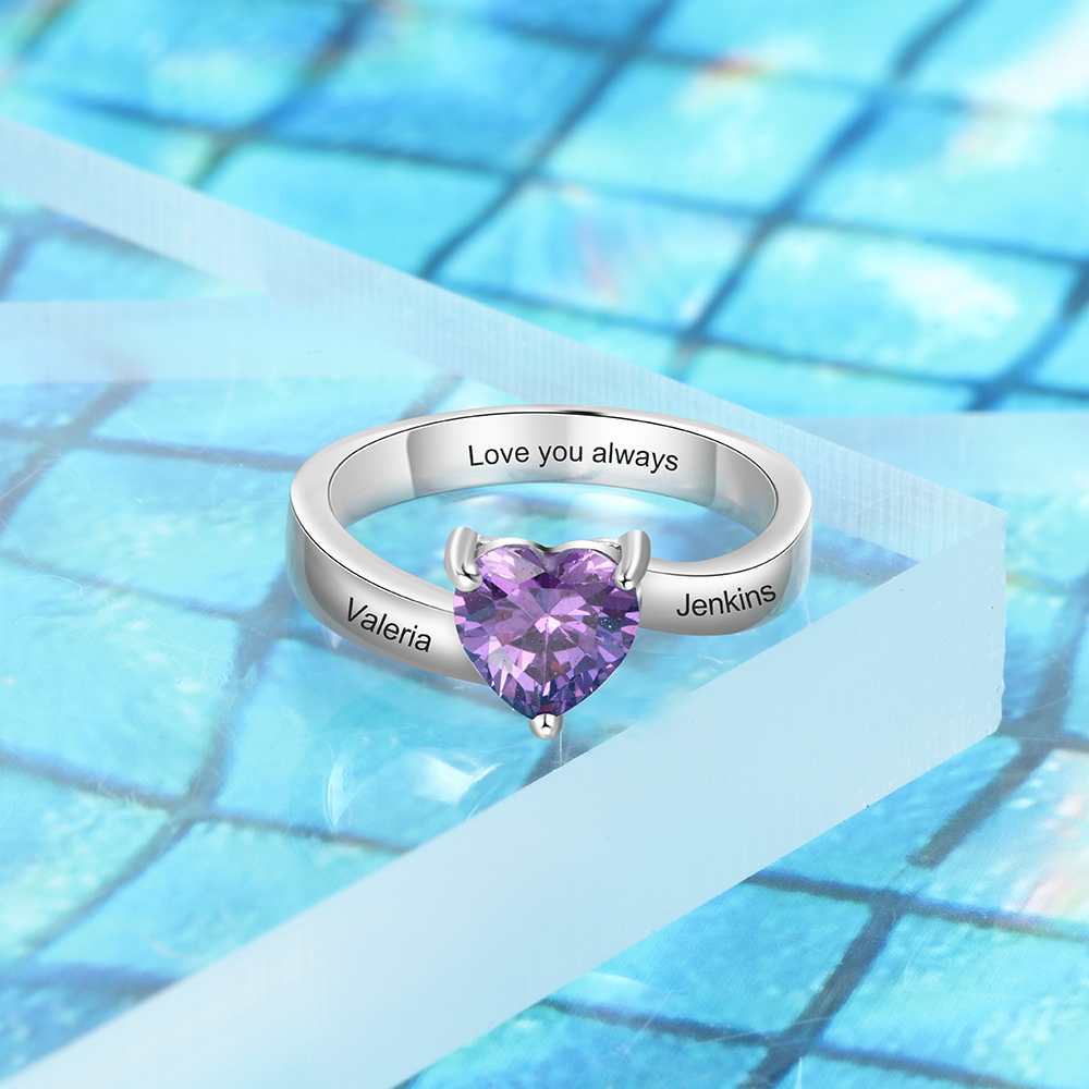 Bague 2 Prénom Personnalisé avec Pierre de Naissance