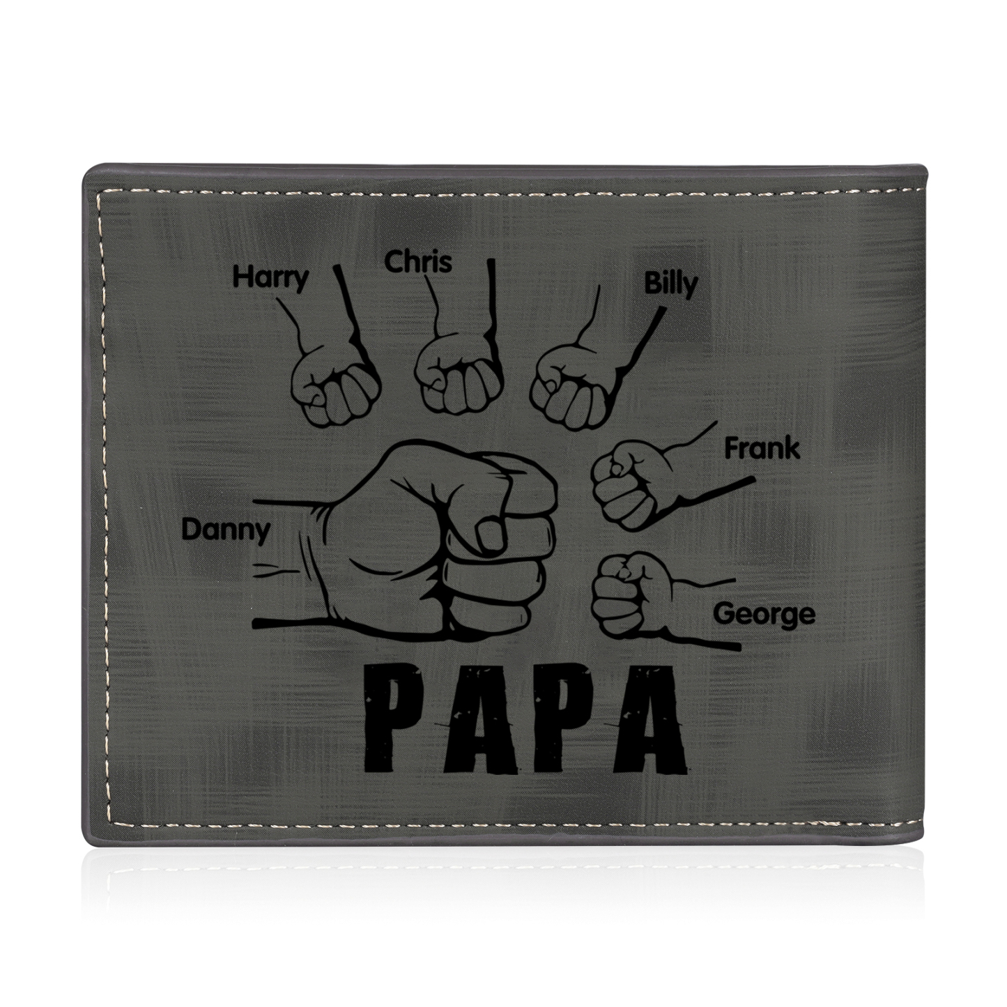 À mon Papa - Portefeuille Poings 6 Prénoms Personnalisés avec Photo Classique Homme Porte-Monnaie Carte