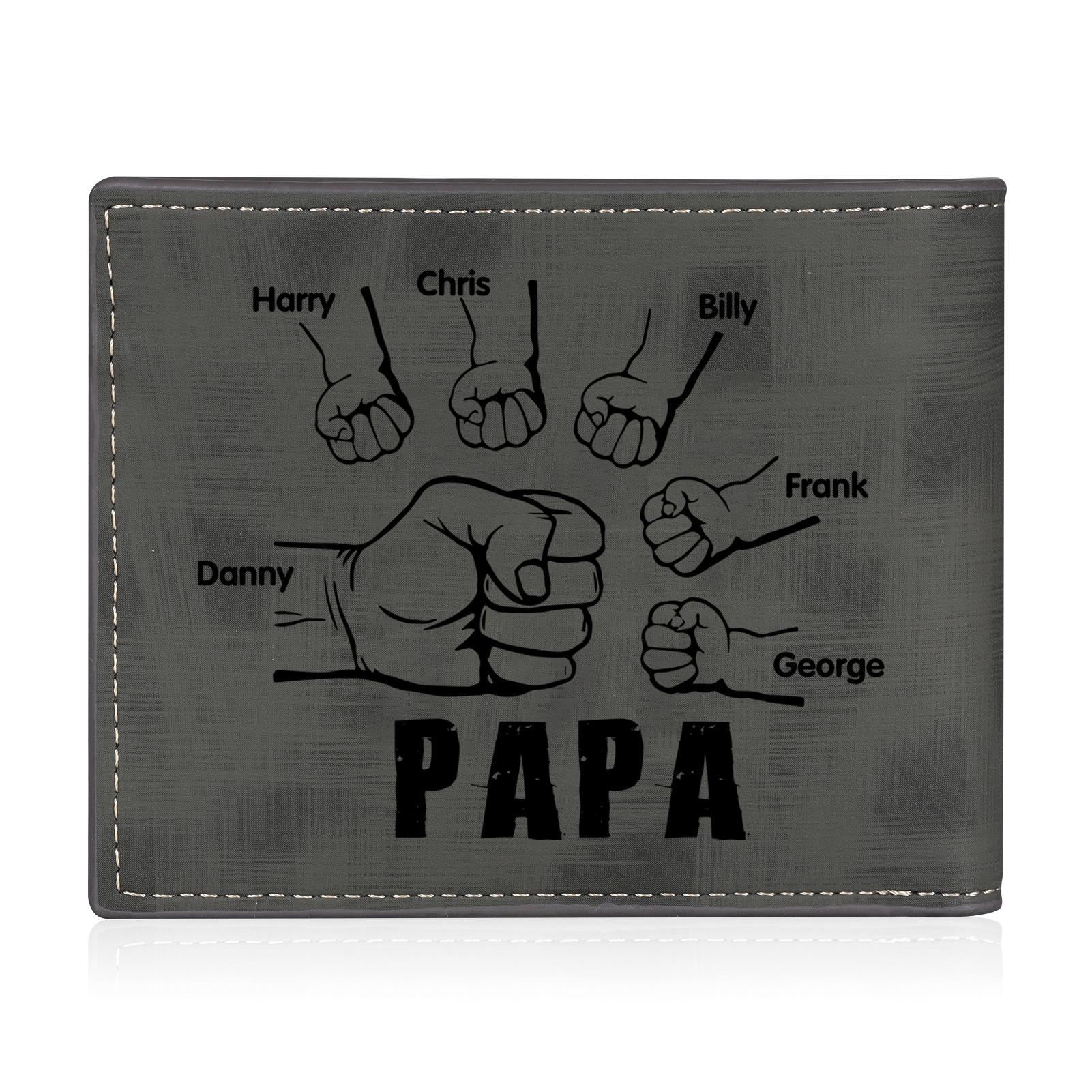 À mon Papa - Portefeuille Poings 6 Prénoms Personnalisés avec Photo Classique Homme Porte-Monnaie Carte