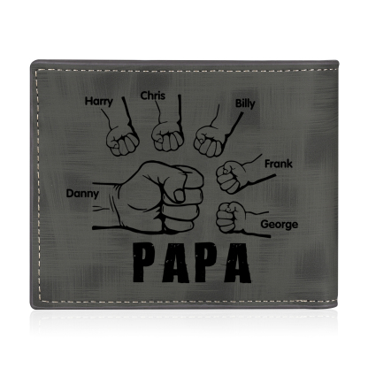 À mon Papa - Portefeuille Poings 6 Prénoms Personnalisés avec Photo Classique Homme Porte-Monnaie Carte