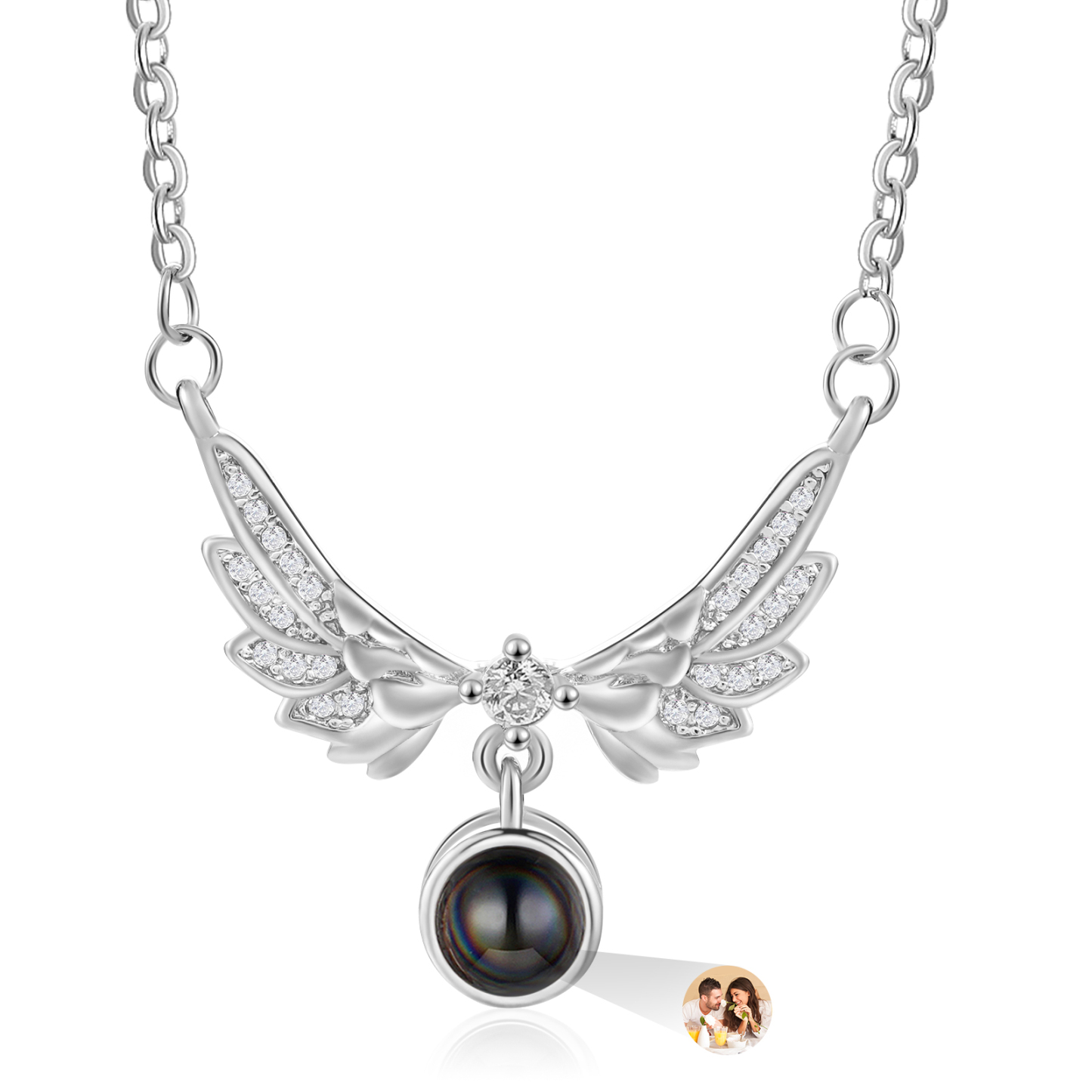 Collier Ailes Projection de Pierres 1 Photo Personnalisée Collier pour Femmes | Jessemade
