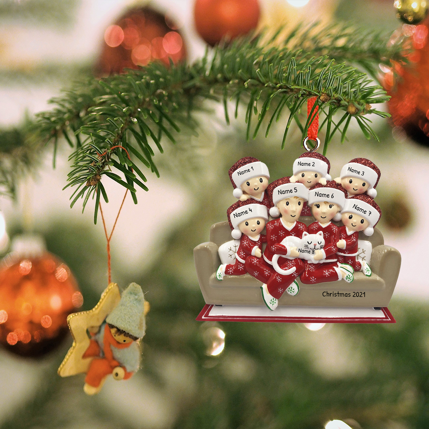 Ornements de Noël Poupée avec chat 4 Prénoms Personnalisés avec texte