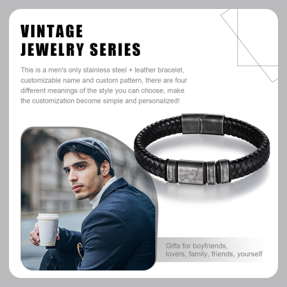 Bracelet Photo Personnalisé avec 3 Prénoms gravés pour Homme｜Jessemade