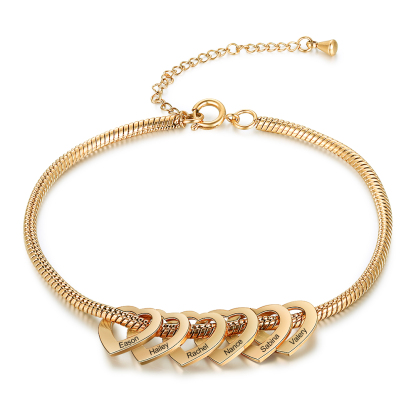 Bracelet Cheville Réglable Prénom Personnalisés Pour Femmes Avec 6 Pendentif Coeur