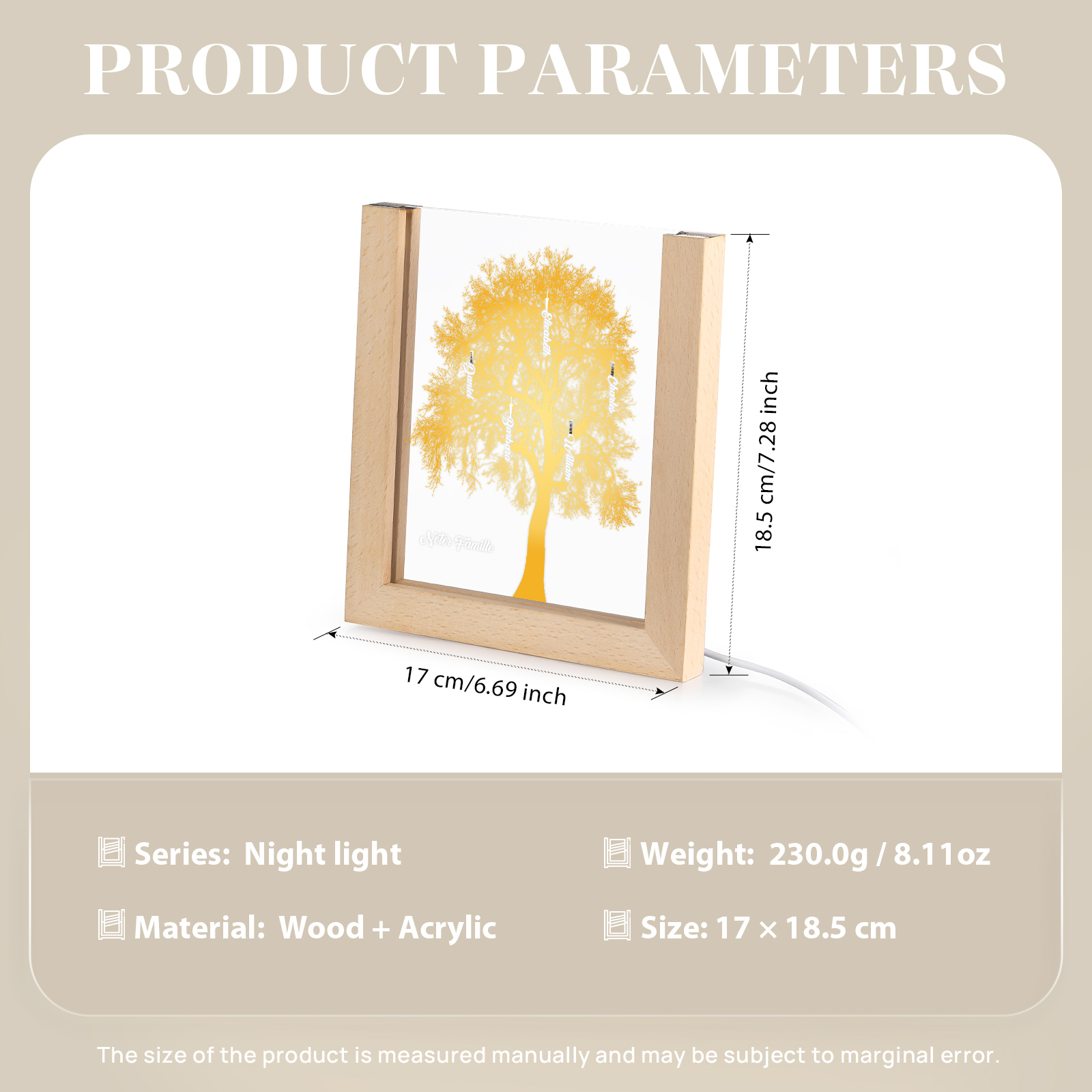 À Maman/Mamie - Lampe de chevet LED Arbre 5 Prénoms Personnalisés avec 1 Texte